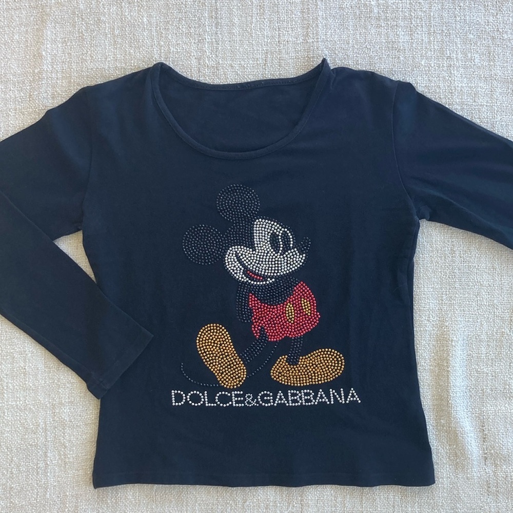 Authentic Vintage Dolce & Gabbana Rhinestone Mickey Mouse Long Sleeve Tee
